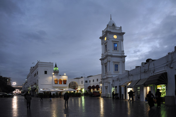 Tripoli Medina's Ottoman Clocktower at dusk on a rainy evening