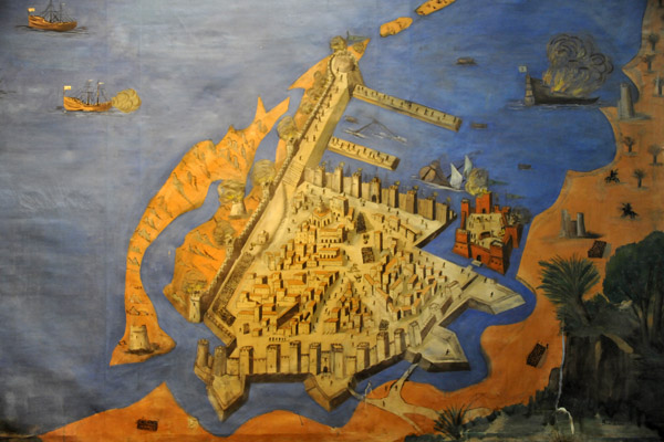 Medieval Tripoli with moat and the Red Fort alone on an island