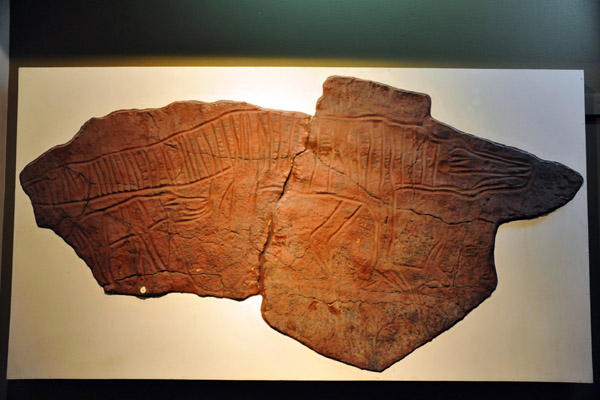 Cast of prehistoric rock art from Jebel Acacus- crocodile