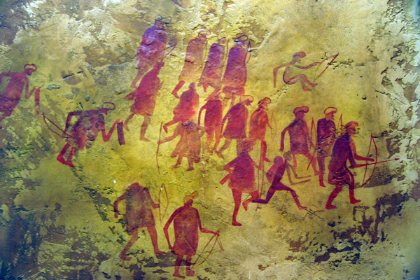 Copy of prehistoric cave painting - hunters, part of a wedding scene