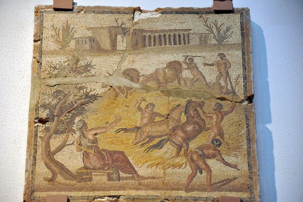 Roman mosaic of threshing the harvest