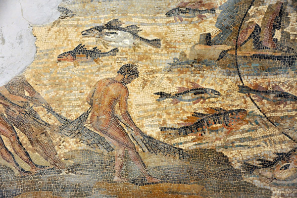 Fishing mosaic, Sabratha room