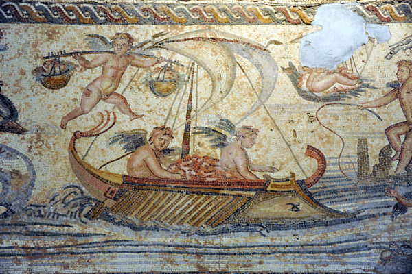 Mosaic of a trireme, an ancient galley