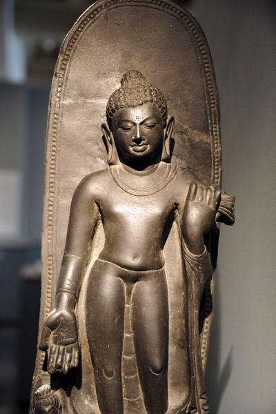 Standing Buddha with devotee, 500-700, Bihar
