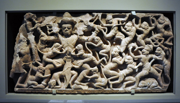 Scene from the Ramayana - Kumbhakarna battles the monkeys, Kingdom of Angkor, 12th C.