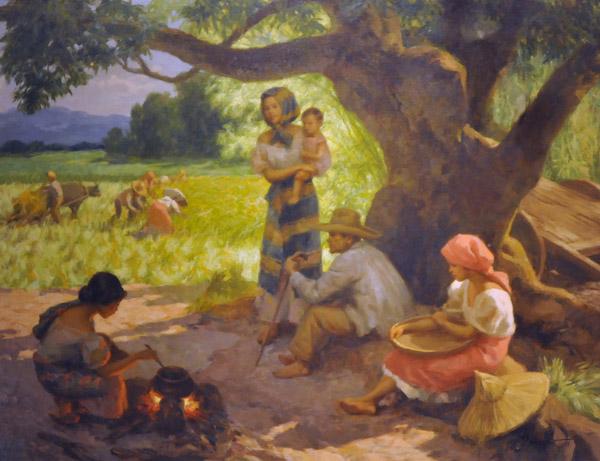 Farmers working and resting by Fernando Amorsolo, Philippines, 1955