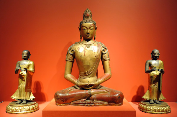Amitayus, the Buddha of infinite life, with the disciples Ananda and Kashyapa, 18th C. China