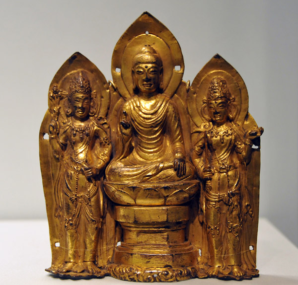 Embossed plaque with a buddha and two bodhisattvas, Dali kingdom, 937-1253