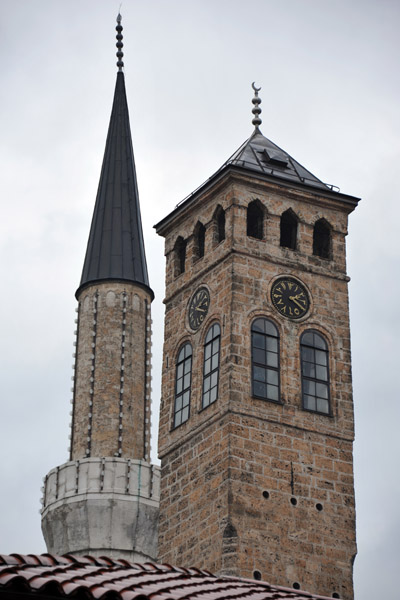 Minaret and Ottoman Clock Tower
