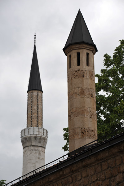 One of the medresa's spires and minaret