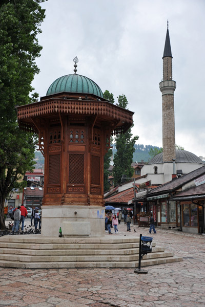 The Sebilj is a wooden fountain dating from 1753 placed here in 1891