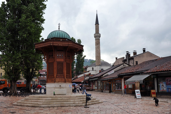 The center of the Ottoman bazaar district of Sarajevo's Stari Grad, Baščaršija Square