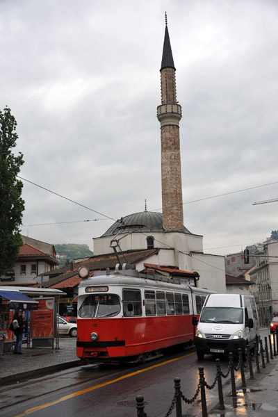 Sarajevo tram at the Baščaršija Square stop