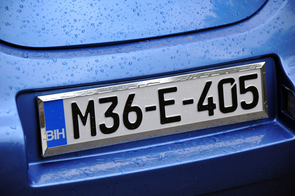 License plate of Bosnia & Hercegovina - numbers are random, so you can't tell which area it is from