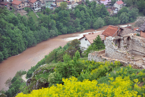 The Miljacka River flows into Sarajevo below the walls of the White Bastion
