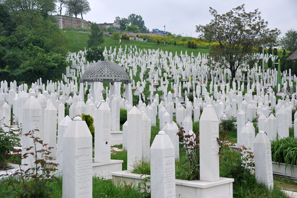 Veterans Cemetery with the tomb of Alija Izetbegović, first Bosnian president, under the canopy