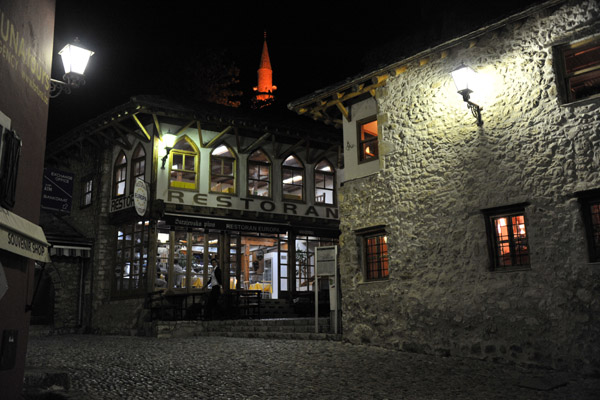 East bank side of Mostar's Old Town at night