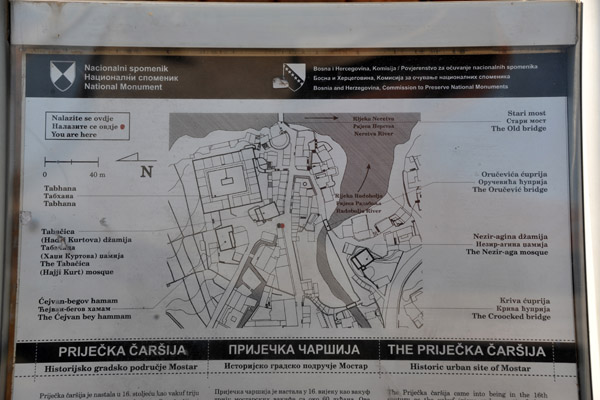 Map of the West Bank of old town Mostar