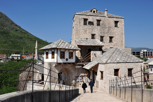 Restored medieval buildings on the west end of the Old Bridge