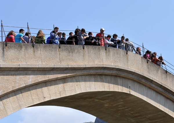 Tourists gathering on the Old Bridge, Mostar