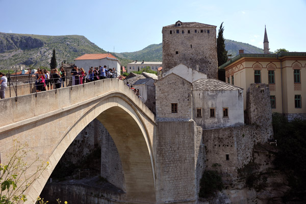 Day-trippers to Mostar arrive late morning and the town starts to fill up