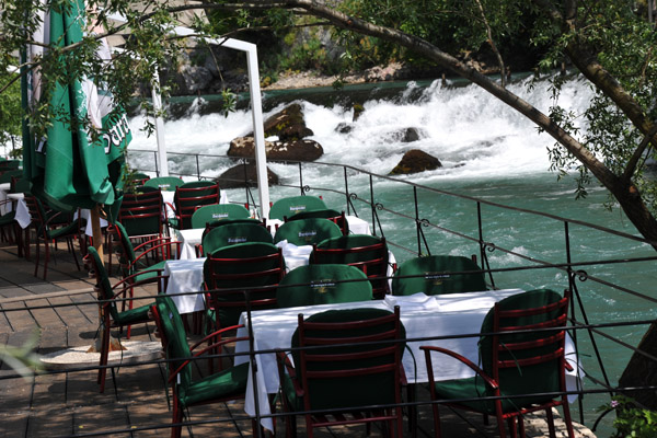 Riverside dining at the Source of the Buna, Blagaj