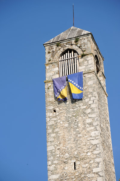 Clock Tower with flags of Bosnia & Hercegovina