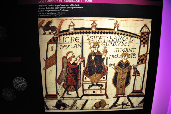 King Harold's 1066 coronation on the Bayeux Tapestry, a very short reign