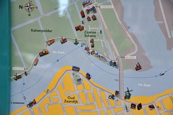 Map of the old Dutch windmills at Zaanse Schans/Zaandijk