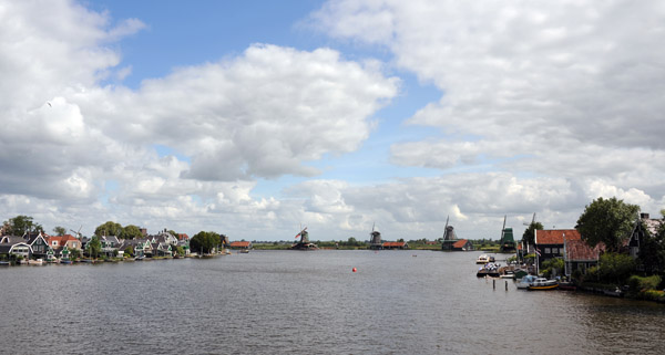 Windmills of Zaanse Schans on the River Zaan from the Juliana Bridge