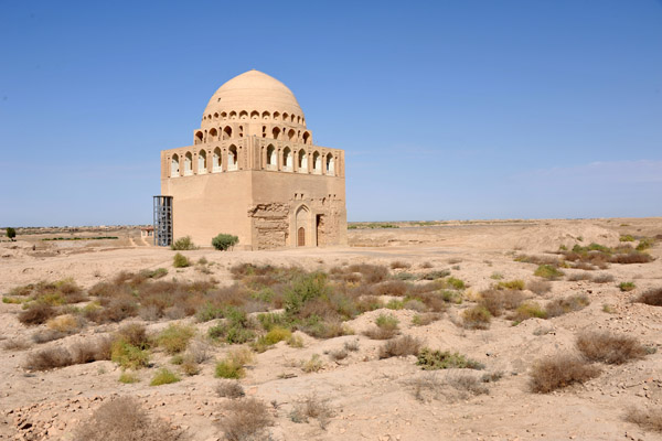 The Mausoleum of Sultan Sanjar stands alone in the center of the Sultan Qala, the largest of Merv's ancient cities