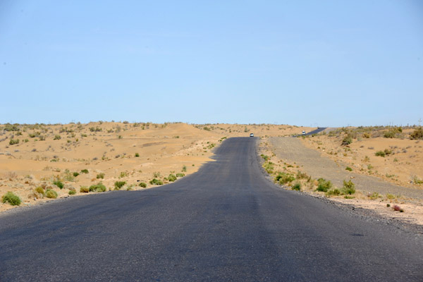Road across the Karakum Desert between Mary and Trkmenabat