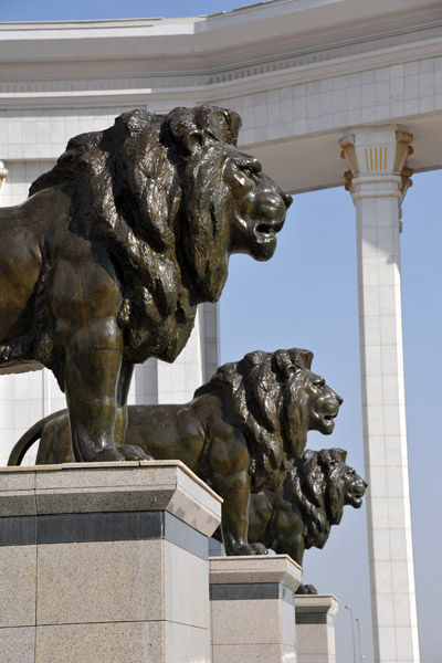 Lions on the steps of the National Library of Turkmenistan