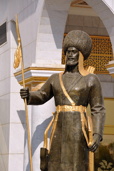 Turkmen warrior statue guarding the Independence Monument