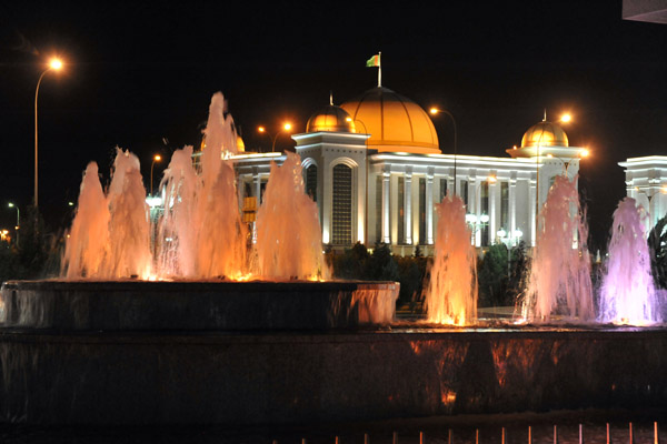 The Great Turkmenbashy Cultural Center at night