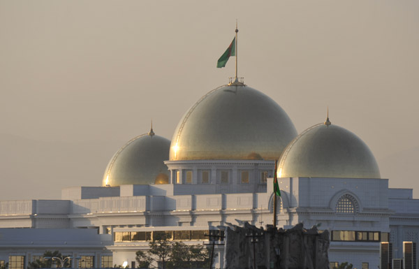 Three gold domes of the Presidential Administration of Turkmenistan