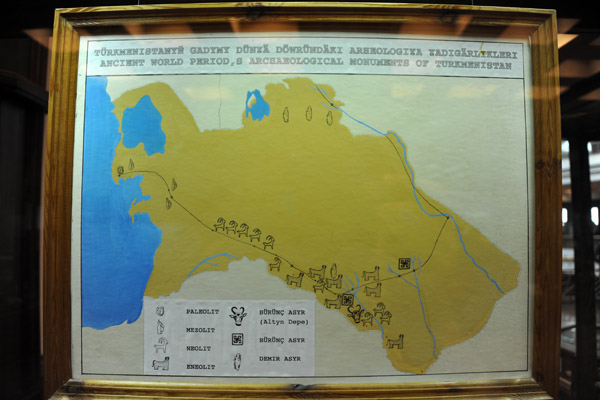 Map of Turkmenistan with sites from various ancient periods