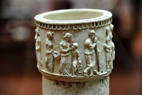 Detail of an ornately carved ivory rhyton, Nisa, 2nd C. BC
