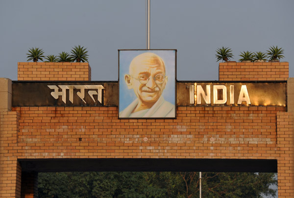 Gandhi looks down from the India Gate at Wagah