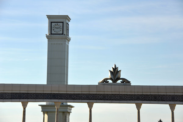 The clock tower and central square of Urgench, capital of Khorezm Province