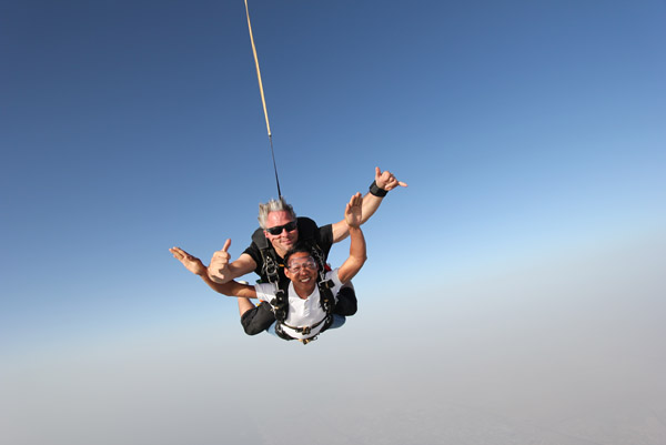 Skydive Dubai - Dennis with his tandem instructor Freddy