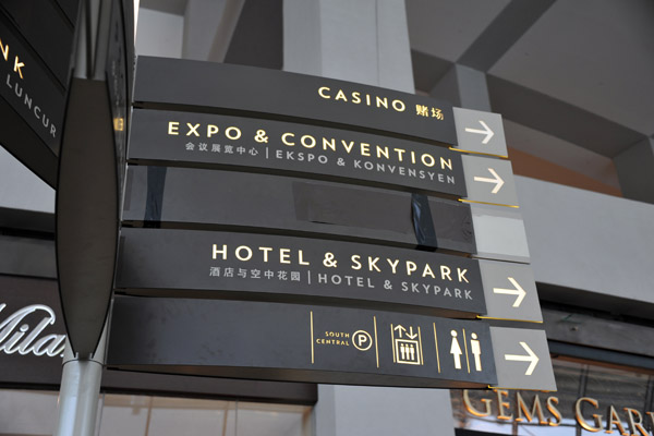 Directions to the Casino, Expo & Convention and Hotel & Skypark, Marina Bay Sands