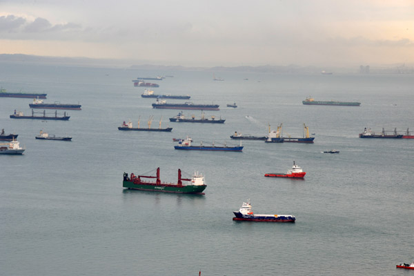 Ships at anchor off Singapore