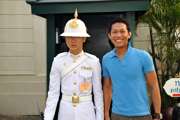 Dennis with a Royal Guard at the Grand Palace, Bangkok