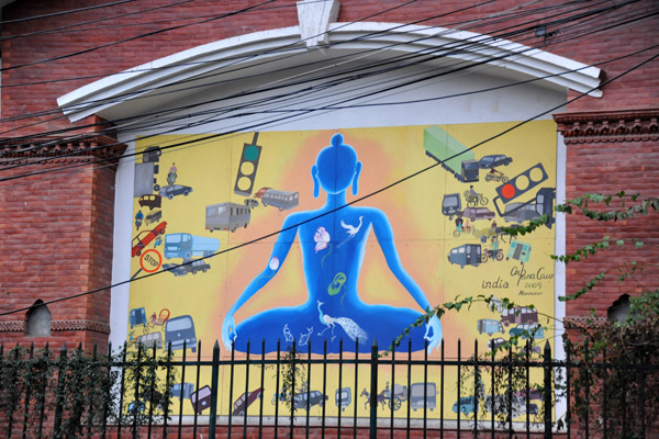 Mural with a blue Buddha, Kathmandu