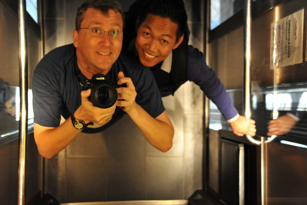 With Dennis in the Nikolaikirche elevator