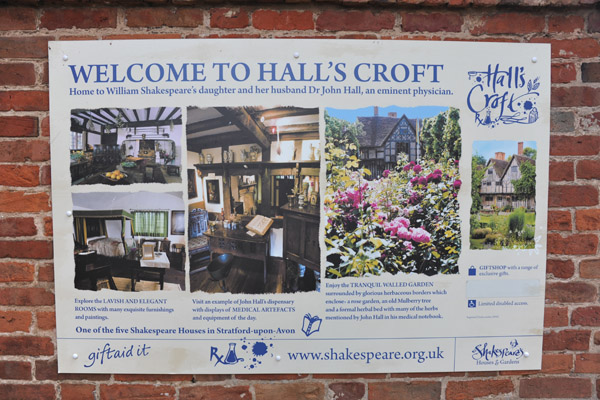 Welcome to Halls Croft, home of the nameless daughter of William Shakespeare and Dr. John Hall