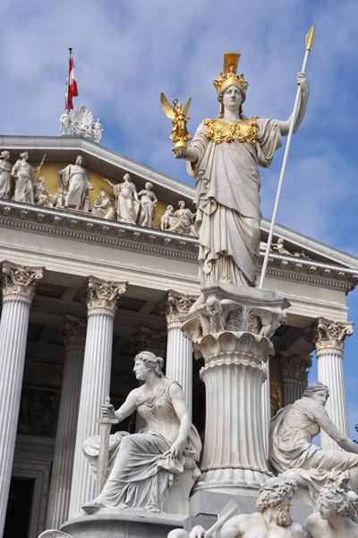 Athena - the Greek Goddess of Wisdom, with her back to the Austrian Parliament