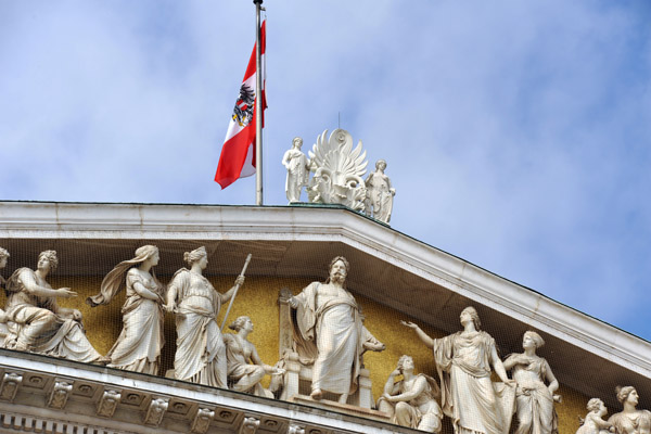 The statues on the central pediment represent the 14 Crown Provinces of the Austro-Hungarian Empire