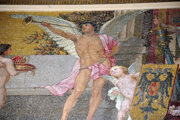 Detail of the Angelic Herald Trumpeting as the Crown Lands offer Homage - mosaic by Eduard Lebiedzki
